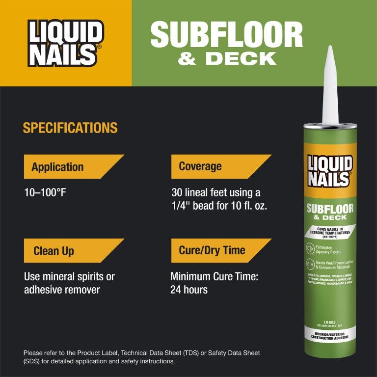 PPG Paints LIQUID NAILS Subfloor & Deck Interior & Exterior Construction Adhesive, 10-Oz