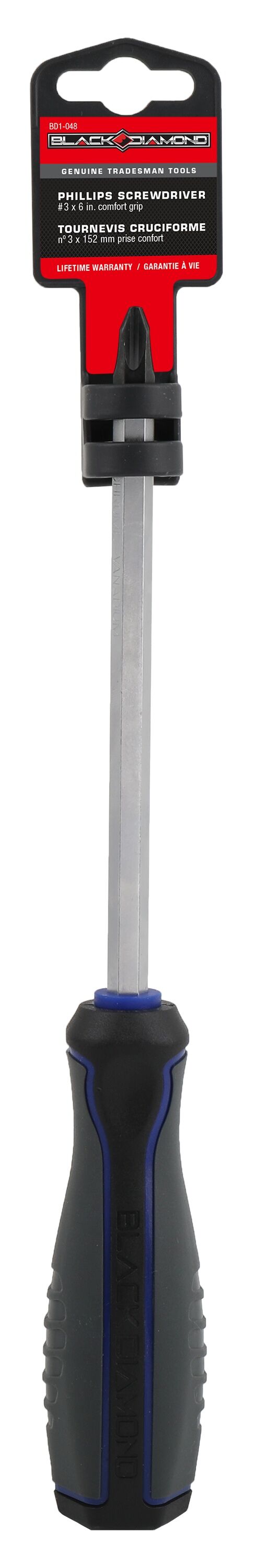 Black Diamond Phillips Screwdriver With Comfort Grip, #3 x 6-In
