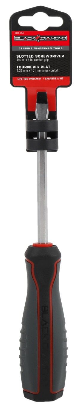 Black Diamond Slotted Screwdriver With Comfort Grip, 1/4-In x 4-In