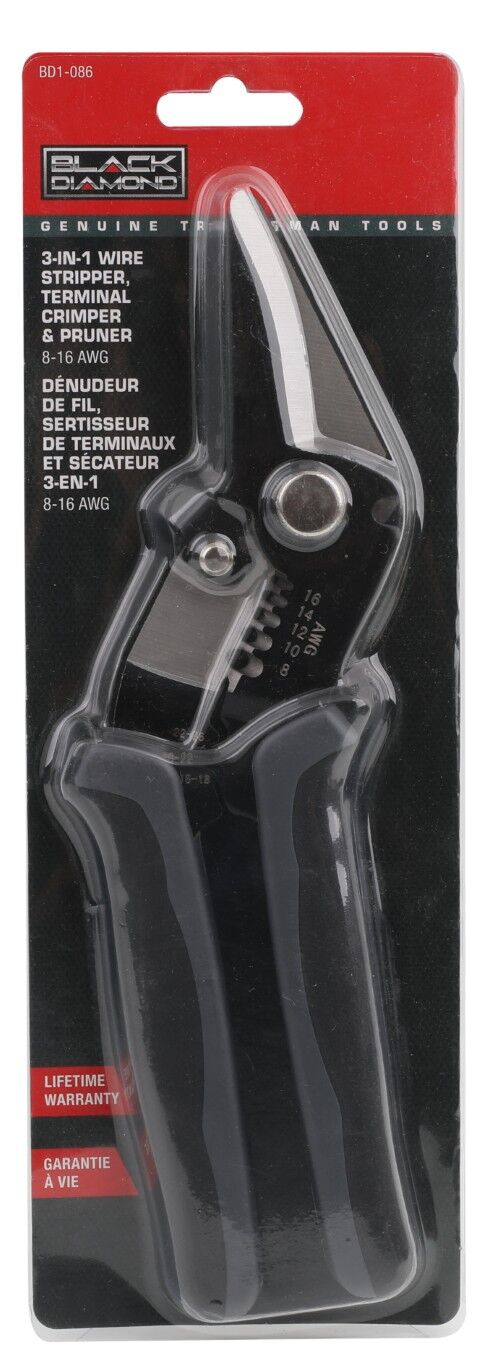 Black Diamond 3-In-1 Stripper, Terminal Crimper, & Pruner, 8-16 Gauge