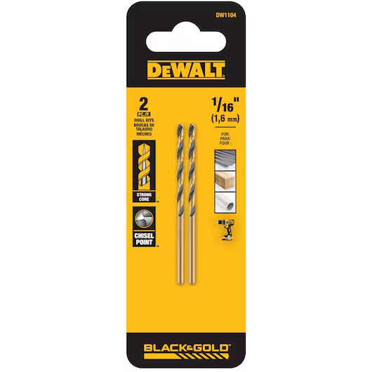 DEWALT Black Oxide Drill Bit, 1/16-In x 1-13/16-In, 2-Pk