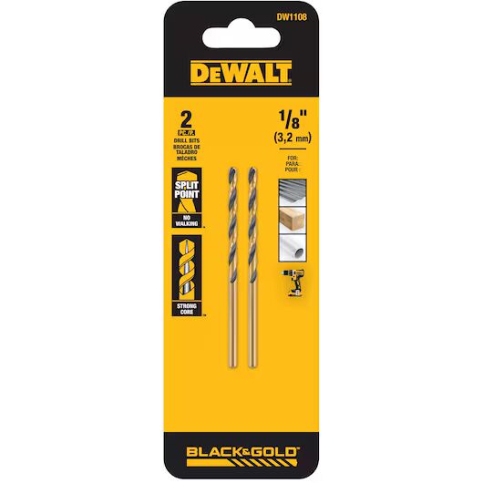 DEWALT Black Oxide Drill Bit, 1/8-In x 2-3/4-In, 2-Pk