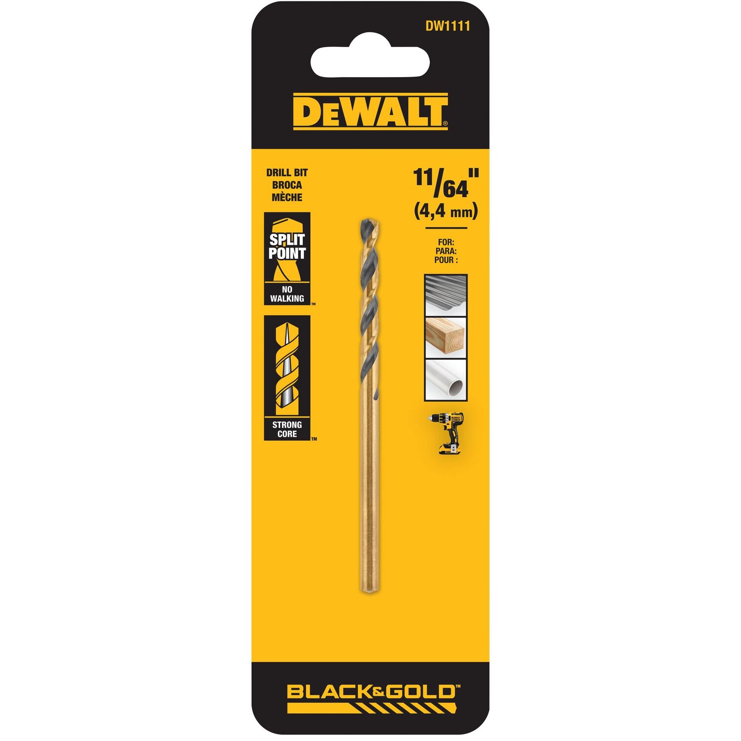 DEWALT Black Oxide Split Point Drill Bit, 11/64-In