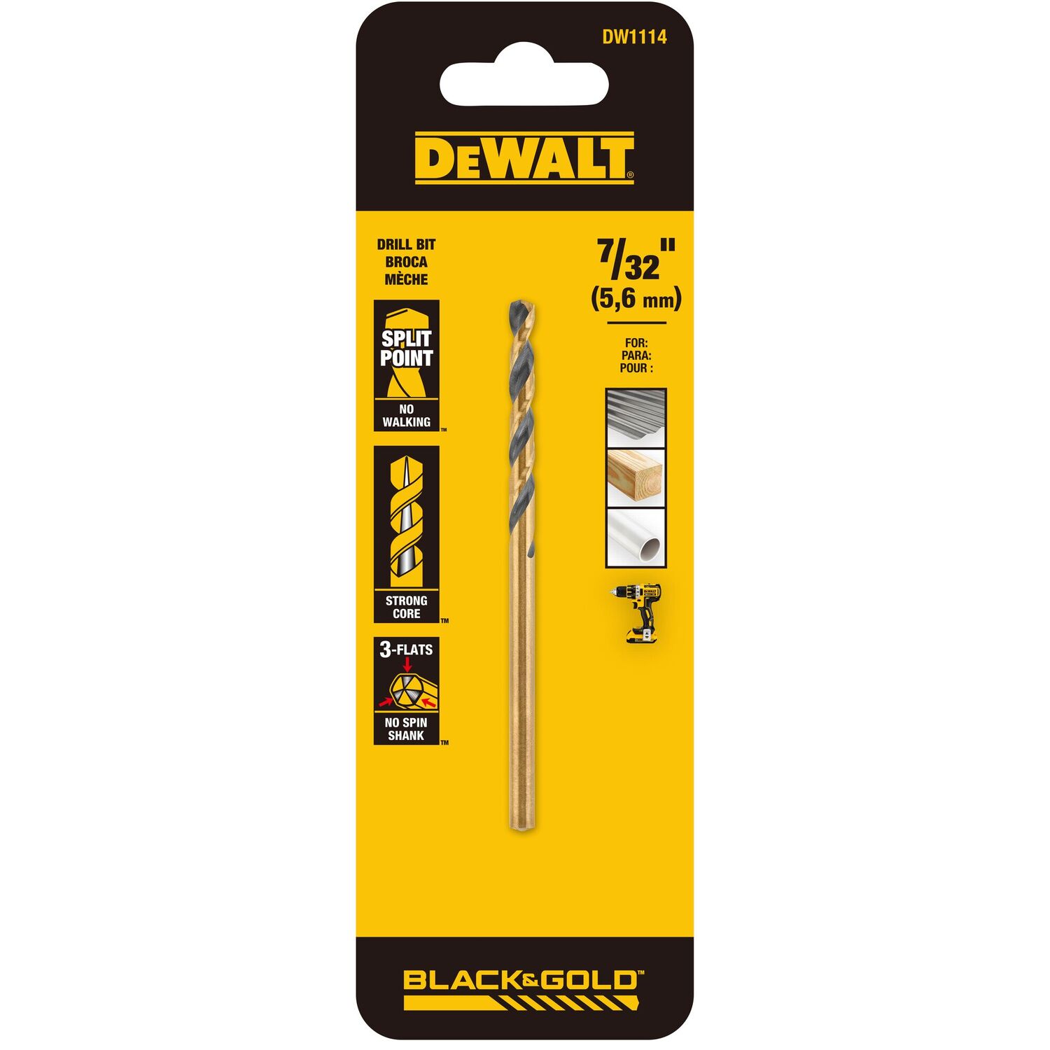 DEWALT Black Oxide Split Point Drill Bit, 7/32-In
