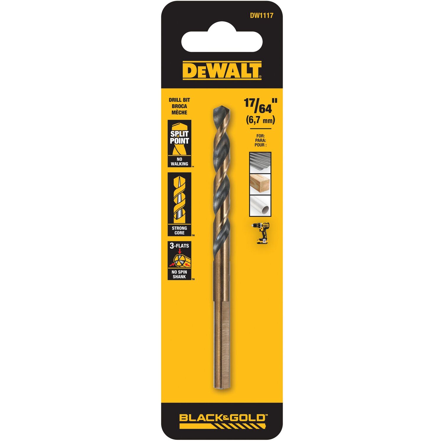 DEWALT Black Oxide Split Point Drill Bit, 17/64-In