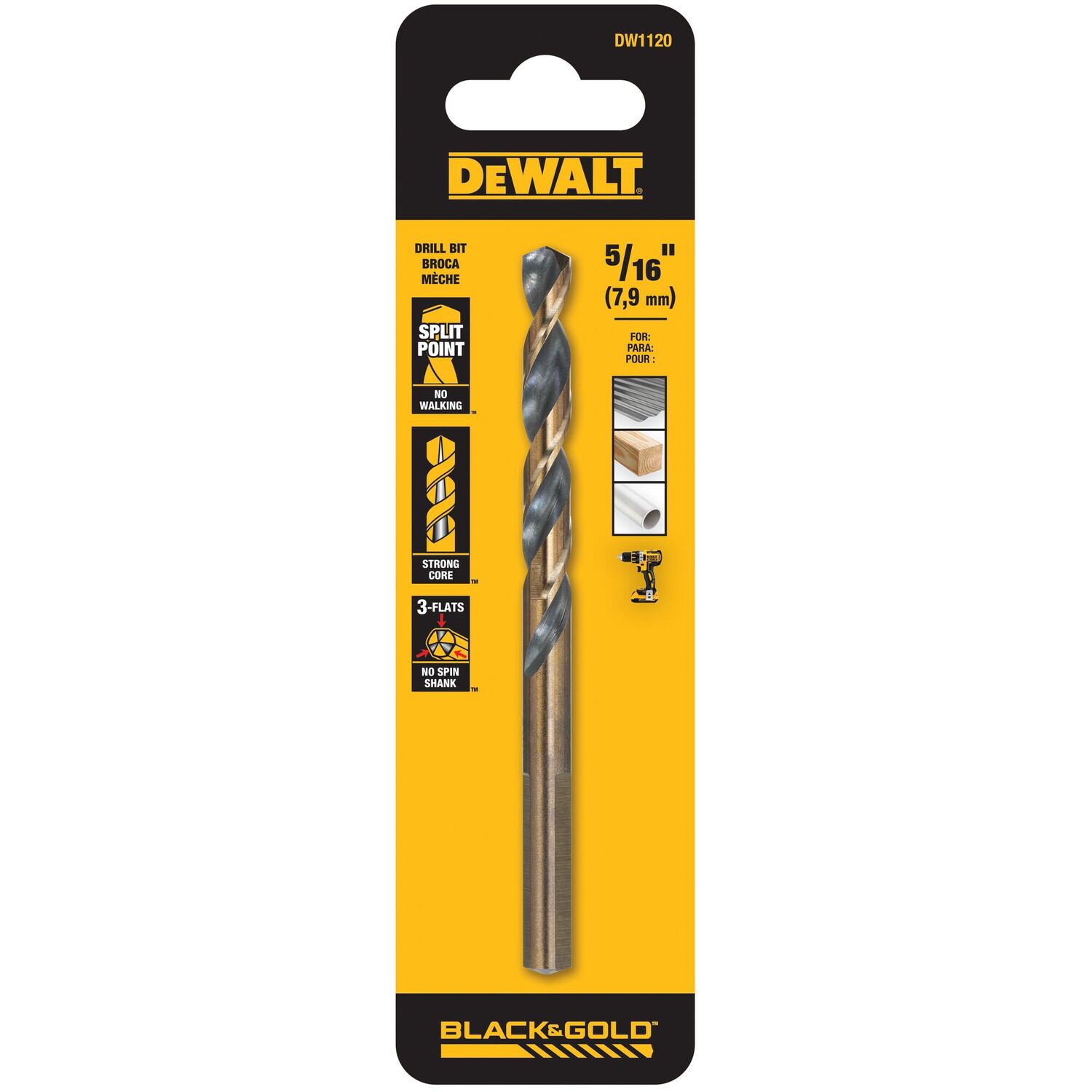 DEWALT Black Oxide Split Point Drill Bit, 5/16-In
