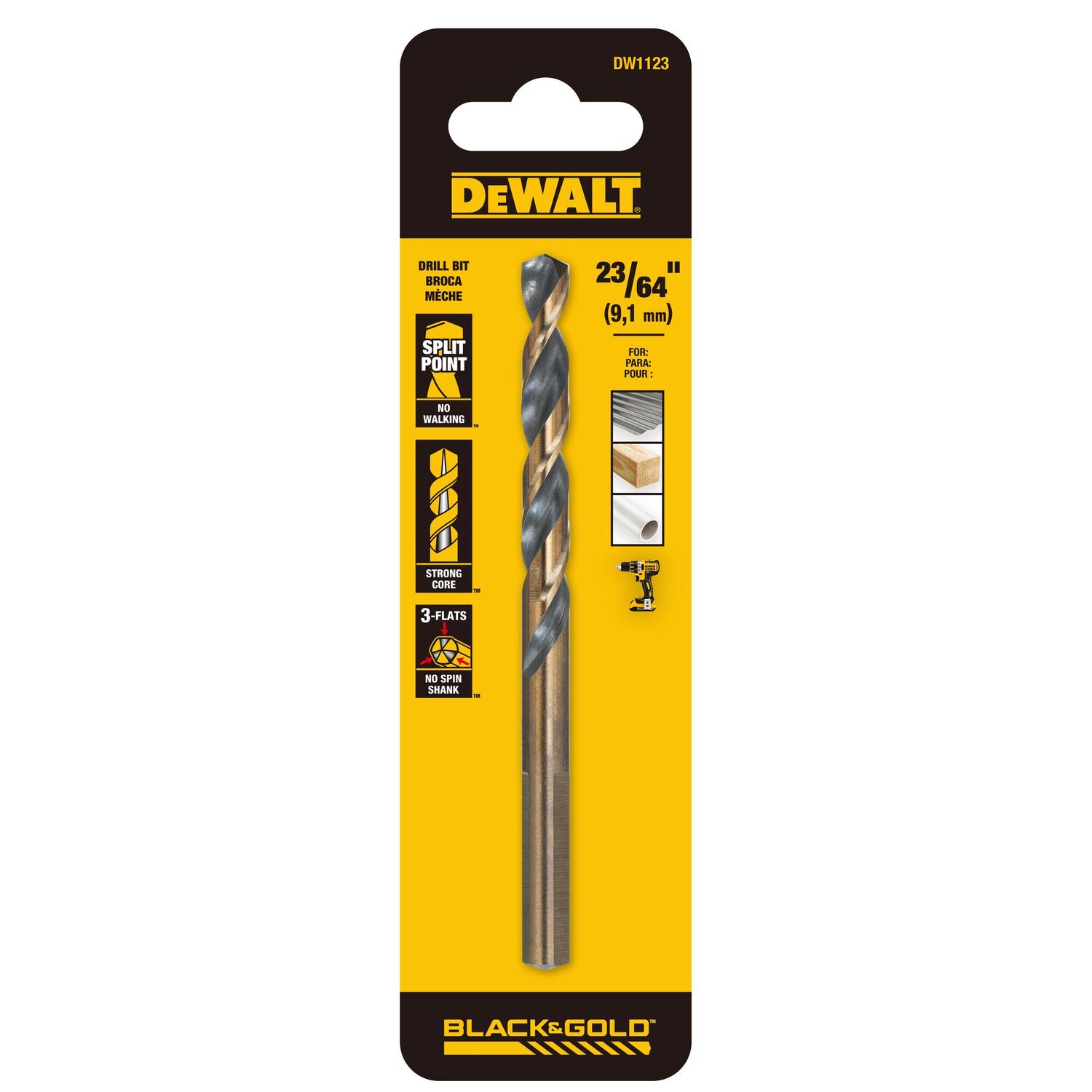 DEWALT Black Oxide Split Point Drill Bit, 23/64-In