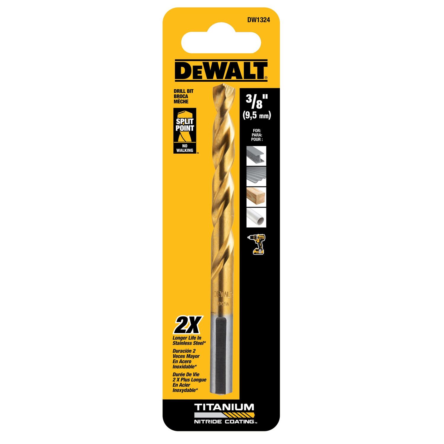 DEWALT Titanium Nitride Coated Drill Bit, 3/8-In