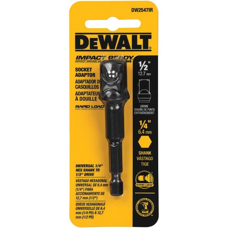 DEWALT Impact Ready Shank To Socket Adapter Bit, 1/4-In Hex x 1/2-In Drive
