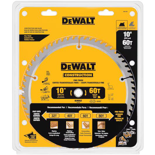 DeWalt 60T Construction Miter/Table Saw Blade, 60-T x 10-In, 2-Pk
