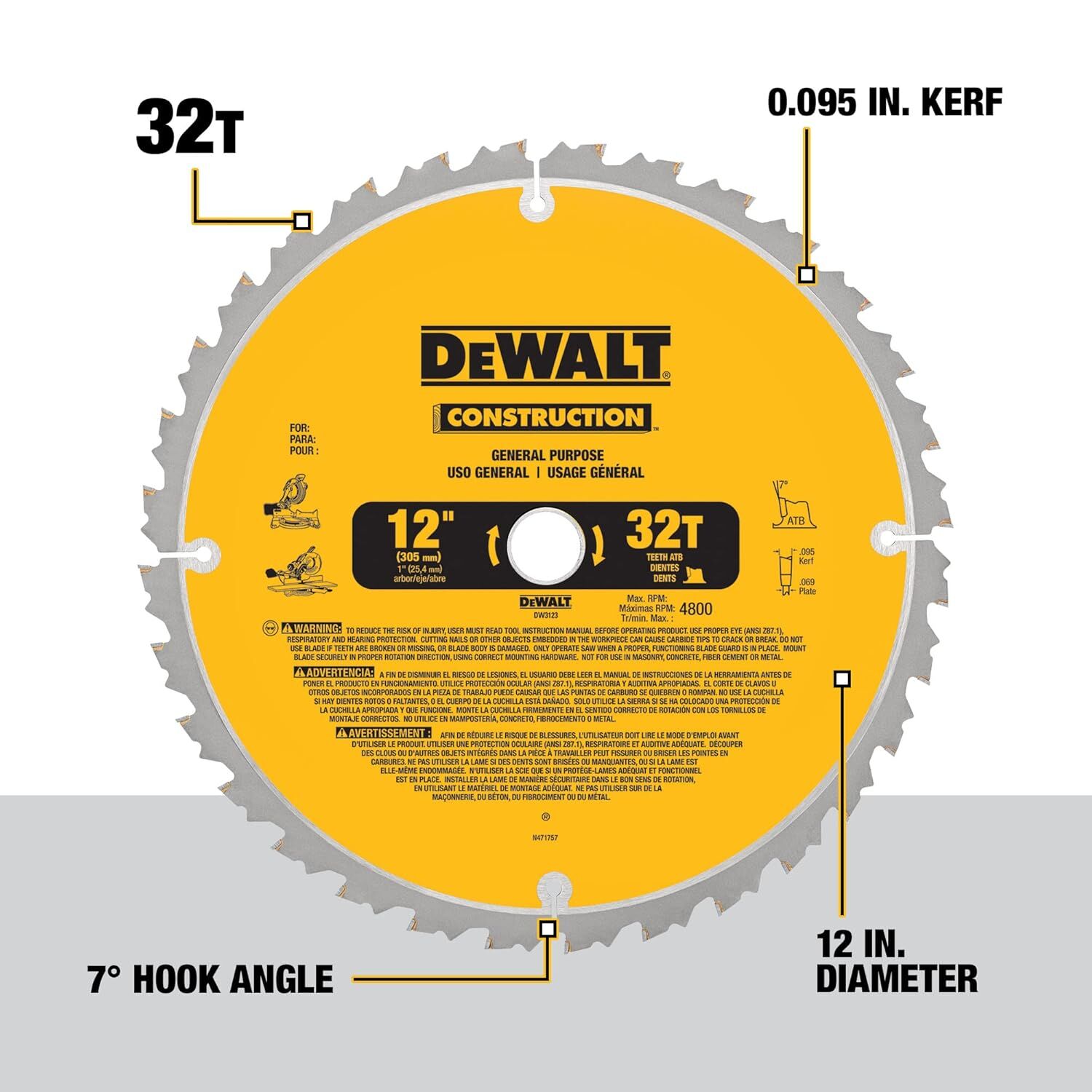 DEWALT Construction Miter Saw Blade Combo Pack, 32T & 80T, 12-In, 2-Pk