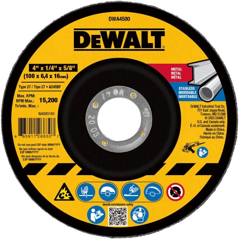 DEWALT Metal Grinding Wheel Type 27, 4 1/2-In x 1/4-In x 7/8-In