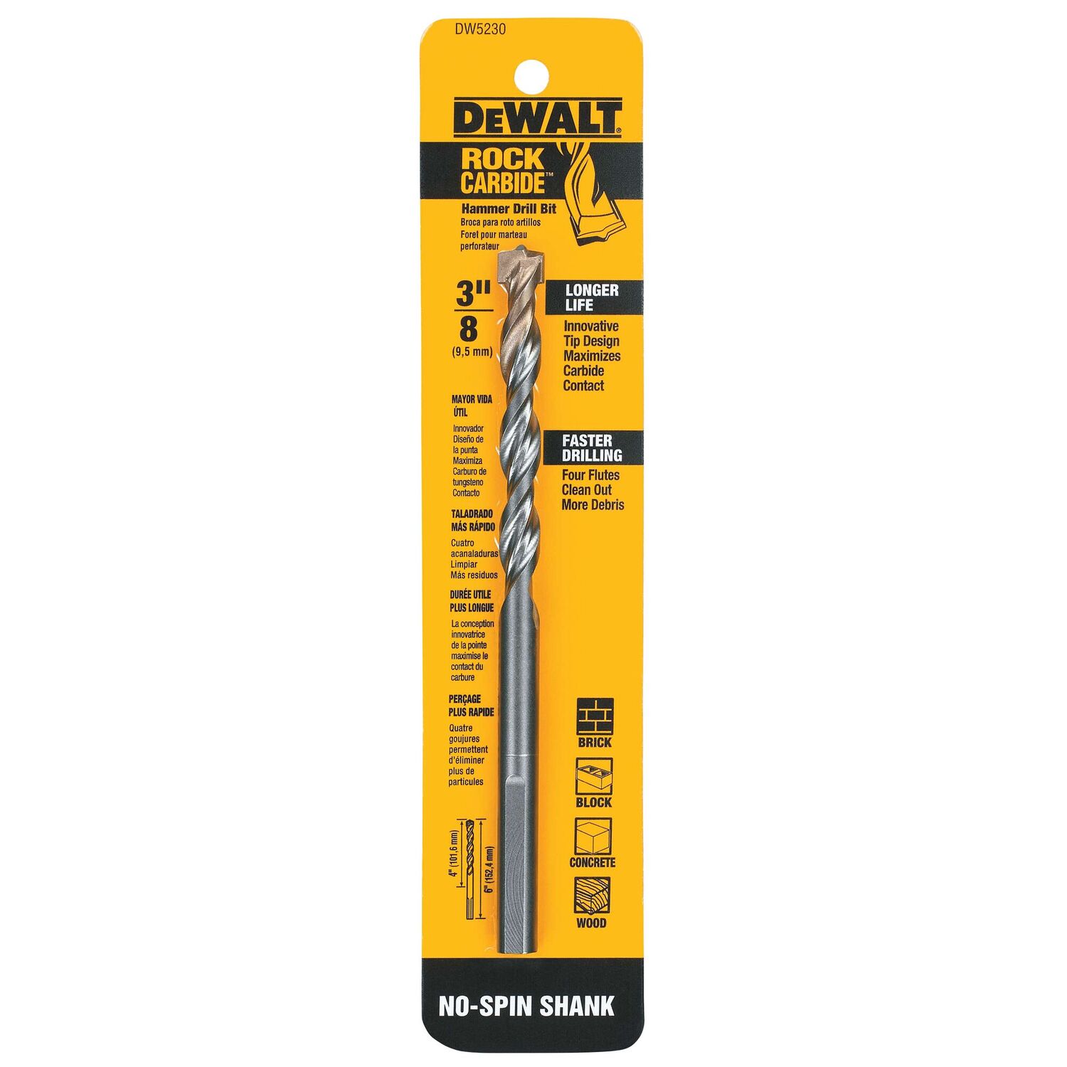 DEWALT Premium Percussion Drill Bit, 3/8-In x 6-In