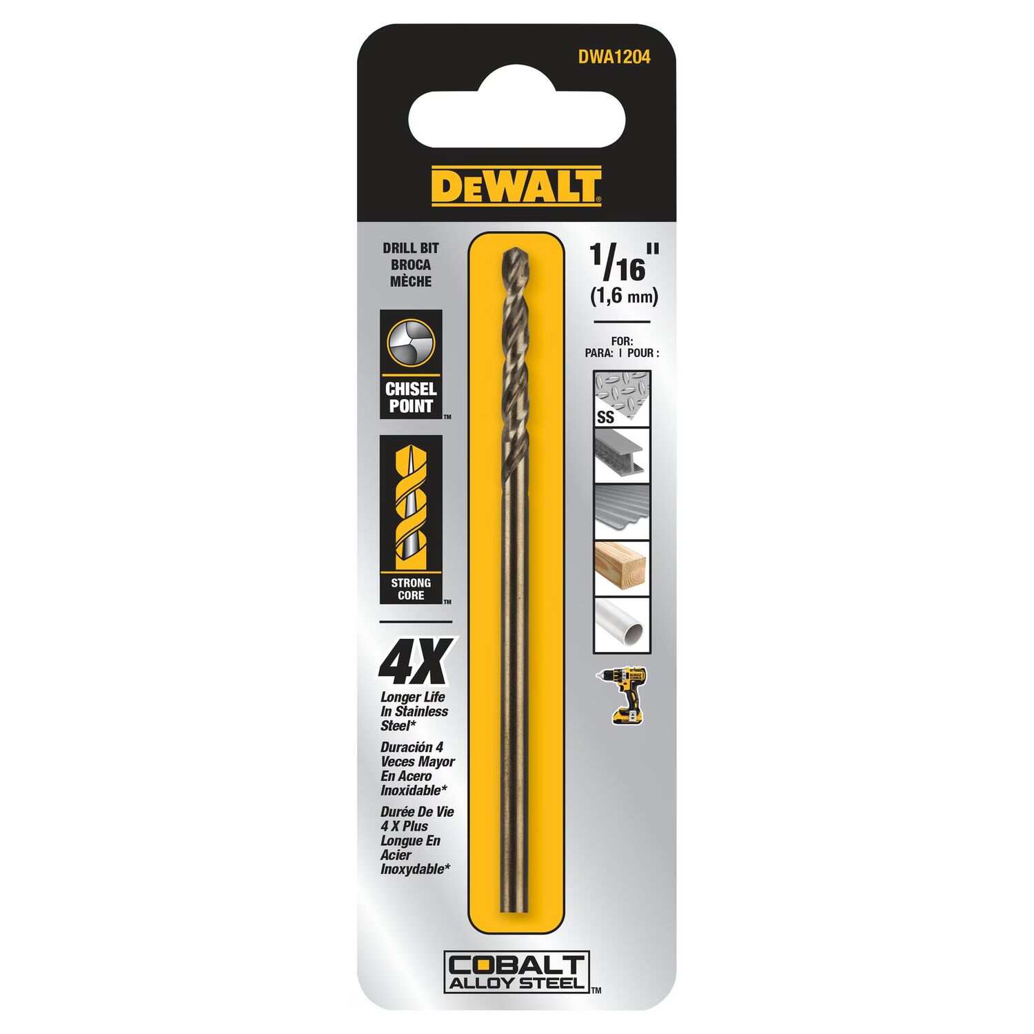 DEWALT Cobalt Alloy Steel Drill Bit, 1/16-In
