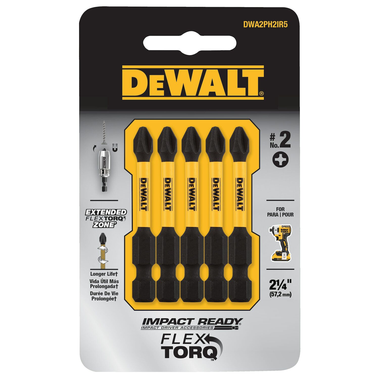 DEWALT FlexTorq Impact Ready #2 Phillips Bit, 2-In, 2-Pc