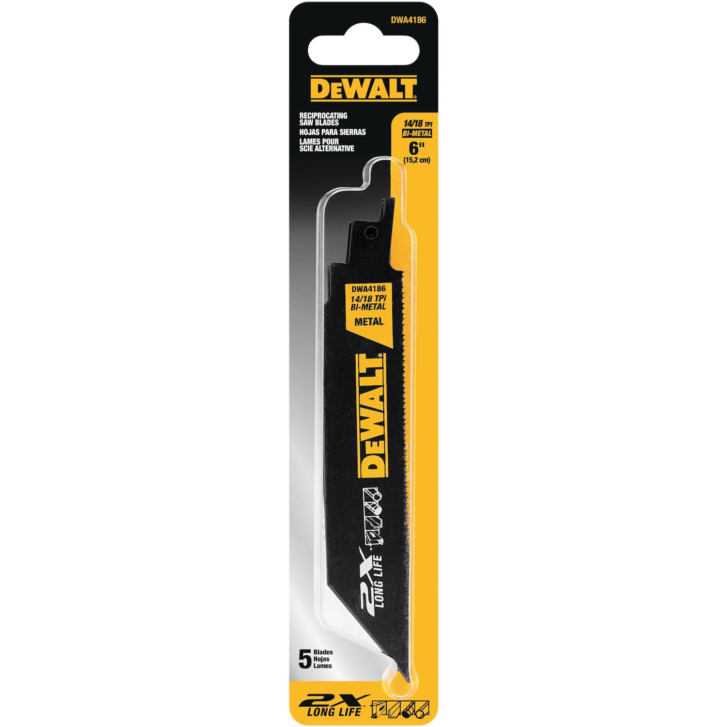 DEWALT 2X Long Life Metal Cutting Reciprocating Saw Blade, 14/18 TPI, 6-In, 5-Pk