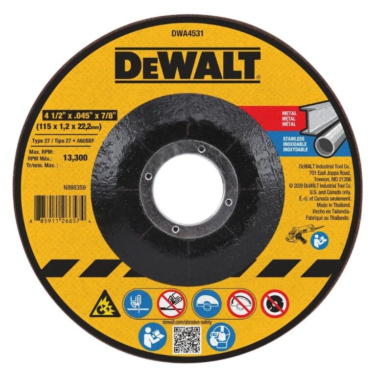 DEWALT Type 1 General Purpose Metal Cut-Off Wheel, 4 1/2 in. x 0.045 in. x 7/8 in.