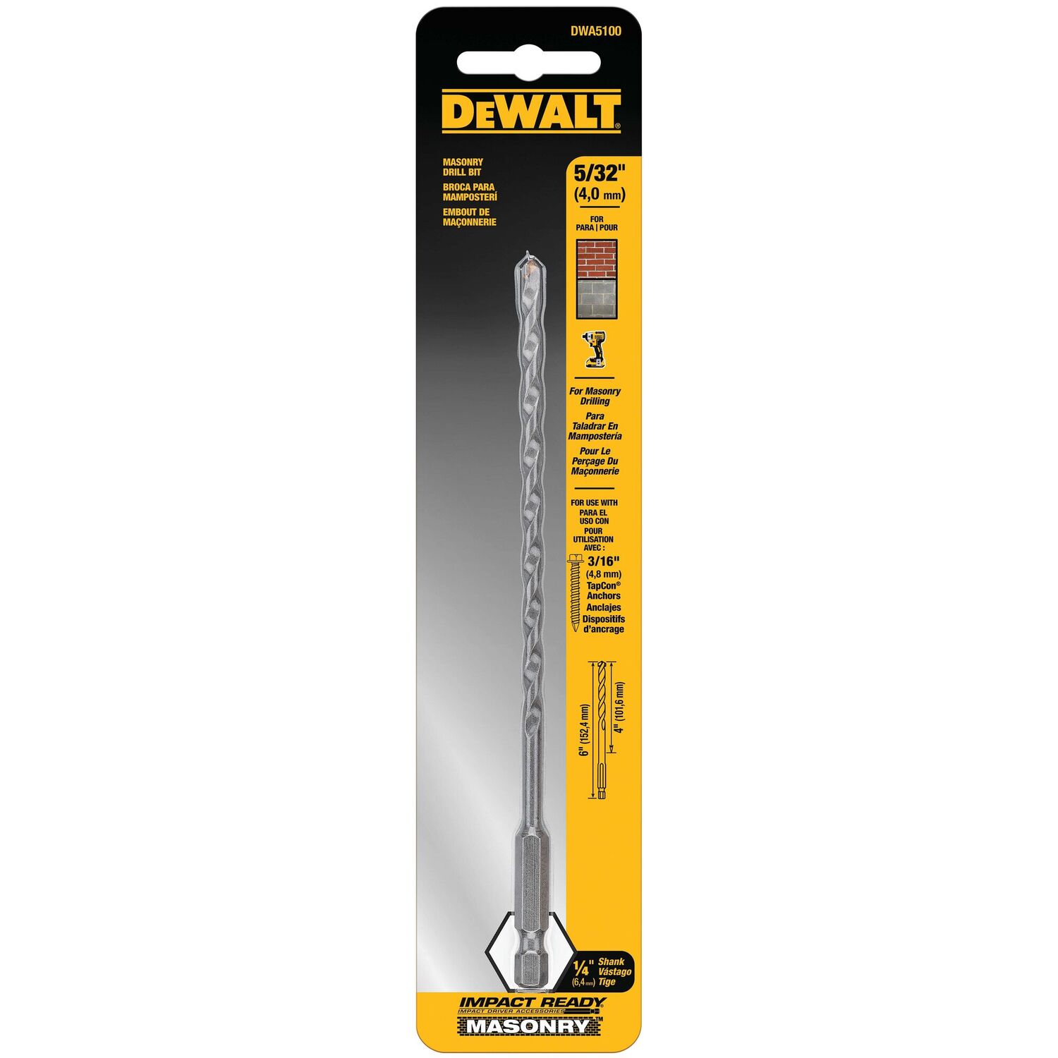 DEWALT Impact Ready Masonry Bit, 5/32-In x 6-In