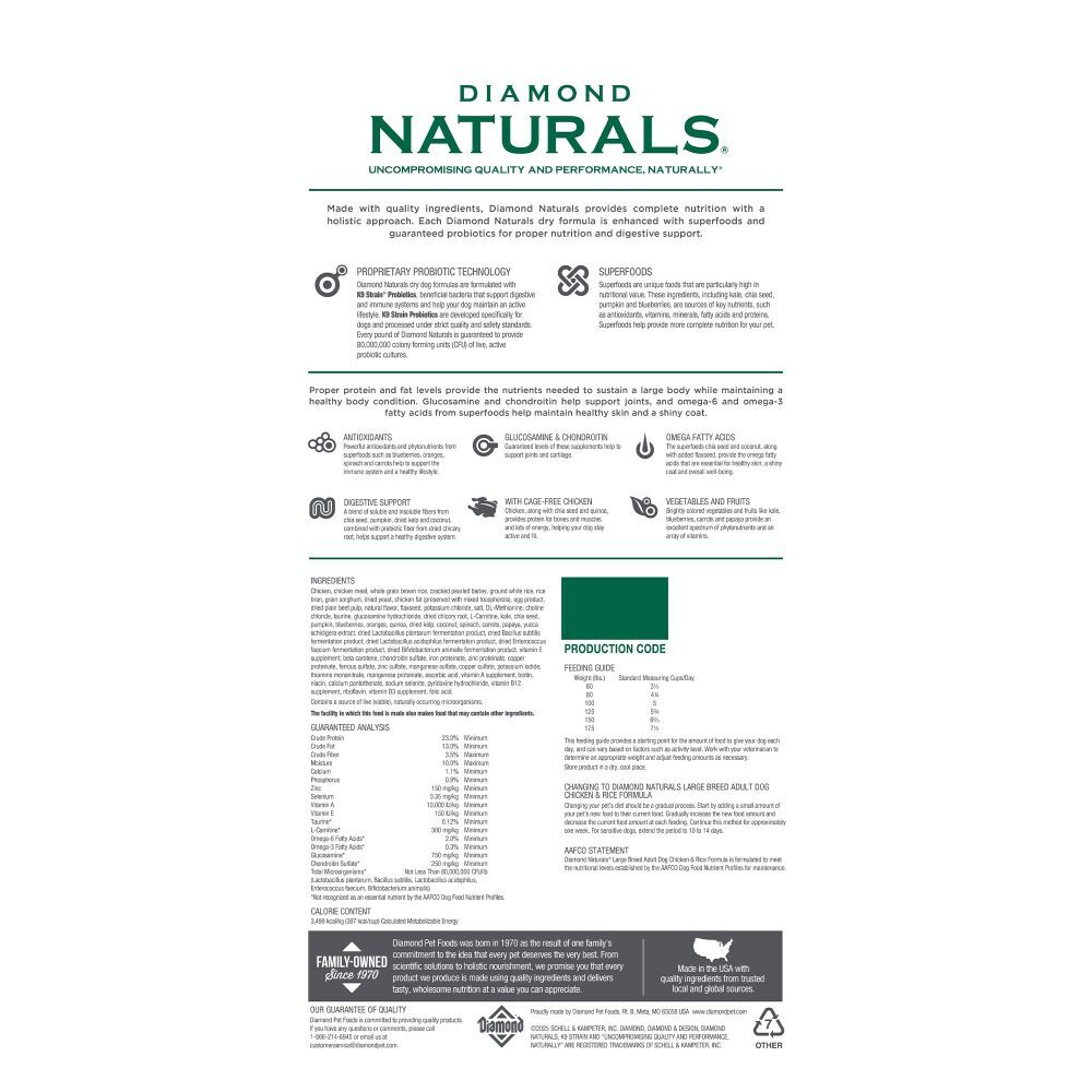 Diamond Naturals Large Breed Adult Dog Chicken & Rice Formula Dog Food, 40-Lb