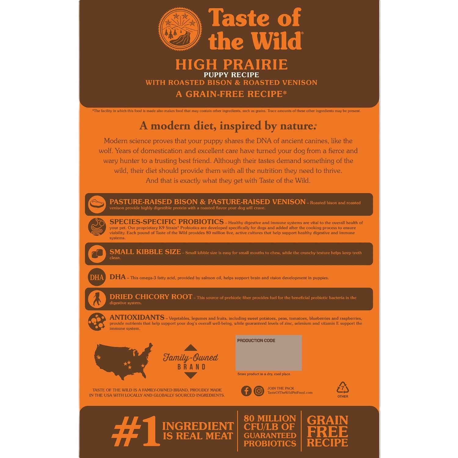 Tast of the Wild High Prairie Puppy Recipe with Roasted Bison & Roasted Venison Dog Food, 5-Lb