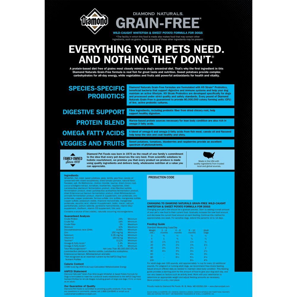 Diamond Naturals Grain-Free Wild-Caught Whitefish & Sweet Potato Dog Food, 14-Lb