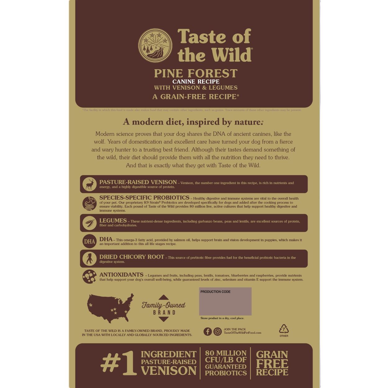 Taste of the Wild Pine Forest Canine Recipe with Venison & Legumes Dog Food, 5-Lb