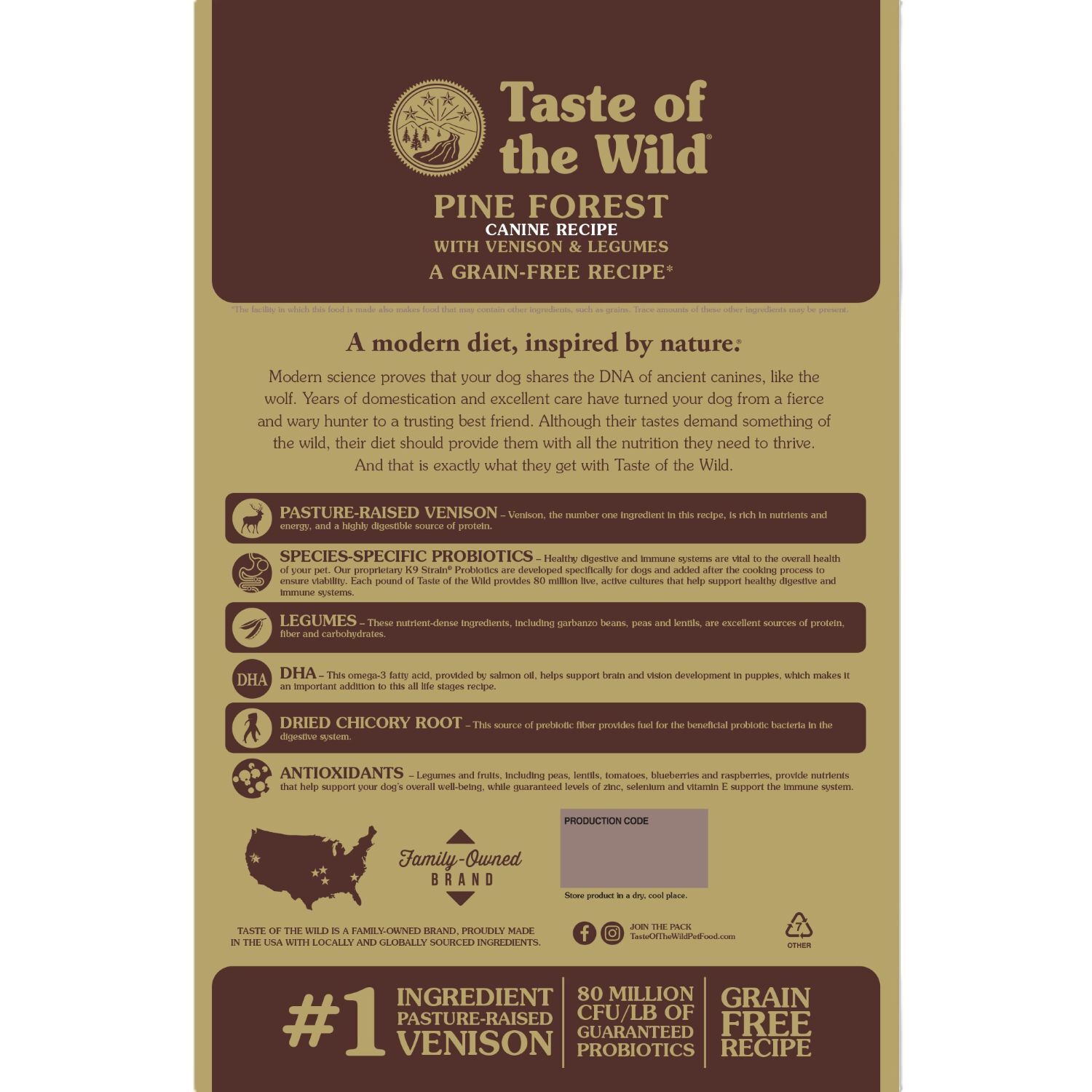 Taste of the Wild Pine Forest Canine Recipe with Venison & Legumes Dog Food, 14-Lb