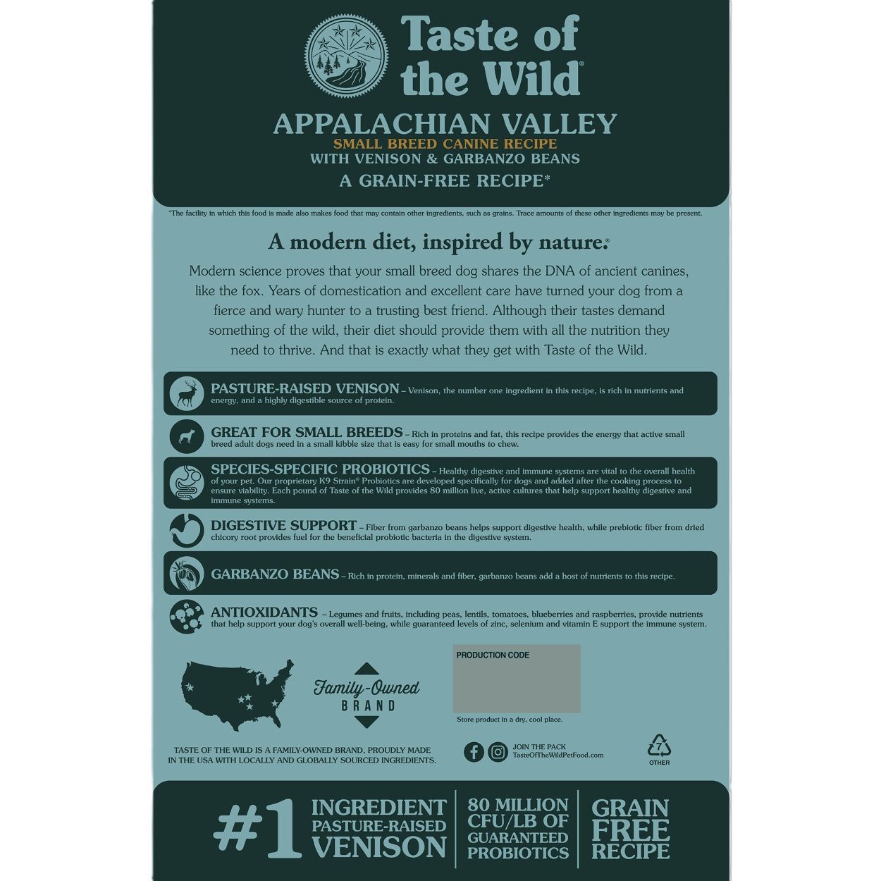 Taste of the Wild Appalachian Valley Small Breed  Venison & Garbanzo Beans Dog Food, 5-Lb