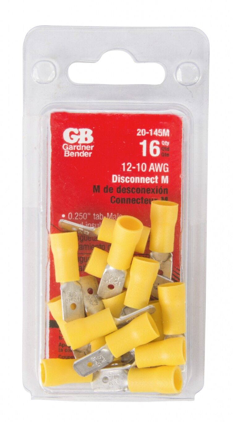 Gardner Bender Yellow Vinyl-Insulated Male Disconnect, 12-10 Gauge, 1/4-In