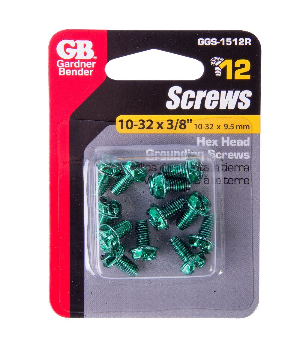 Gardner Bender Screw Grounding Washer Hex Head Green, #10-32 x 3/8-In, 12-Pk