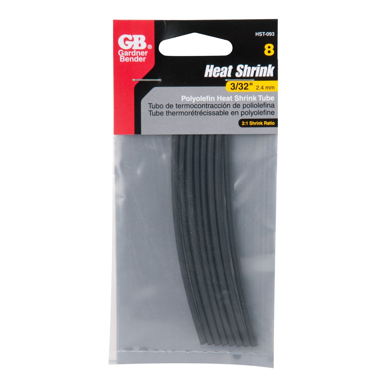 Gardner Bender Black Polyolefin Heat Shrink Tubing, 3/32-In, 8-Pk