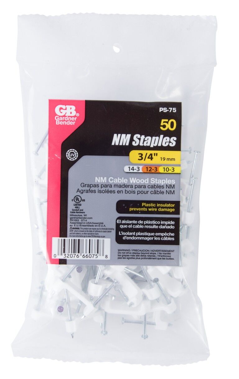 Gardner Bender White Plastic Polyethylene NM Cable Staple With Zinc Plated Nails, 3/4-In, 50-Pk