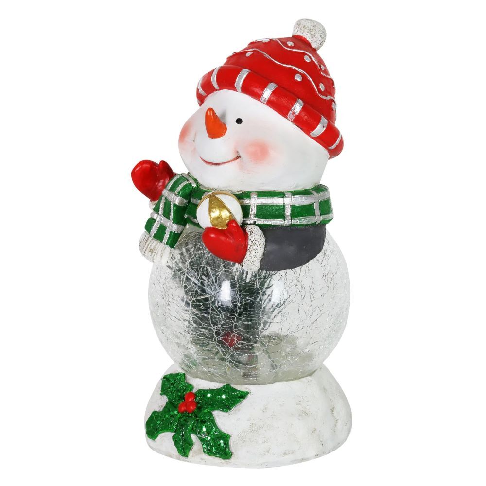 Exhart Hand Painted Christmas Snowman Statue with LED Glass Center