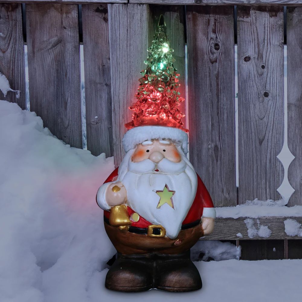 Exhart Santa with Color Changing LED Christmas Tree Hat