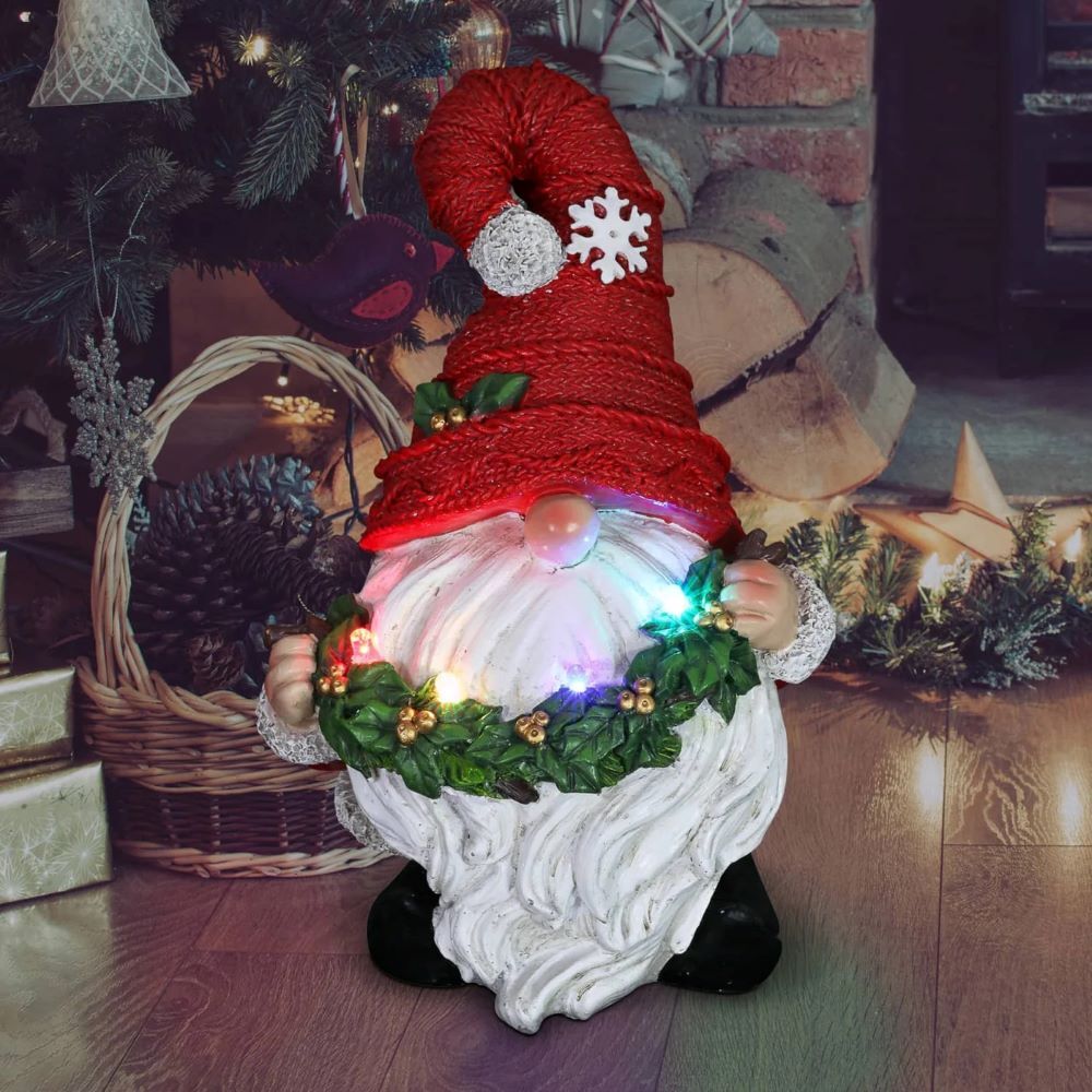 Exhart Red Hat Christmas Gnome with LED Garland