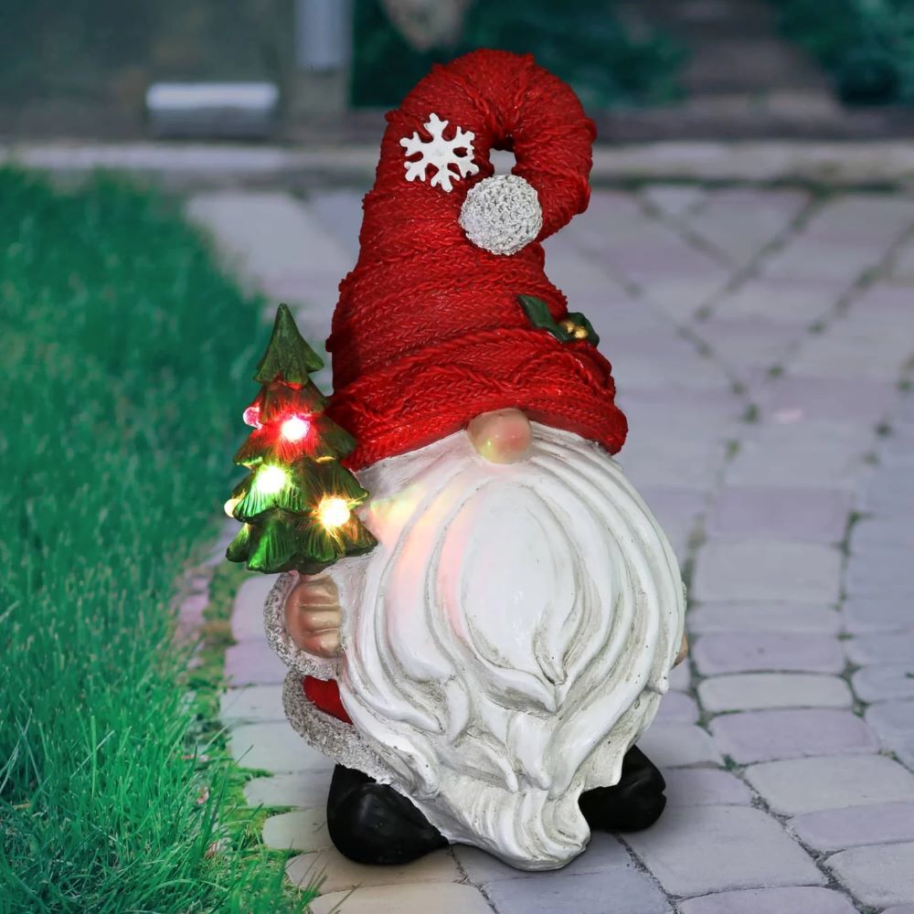 Exhart Red Hat Holiday Gnome with LED Christmas Tree