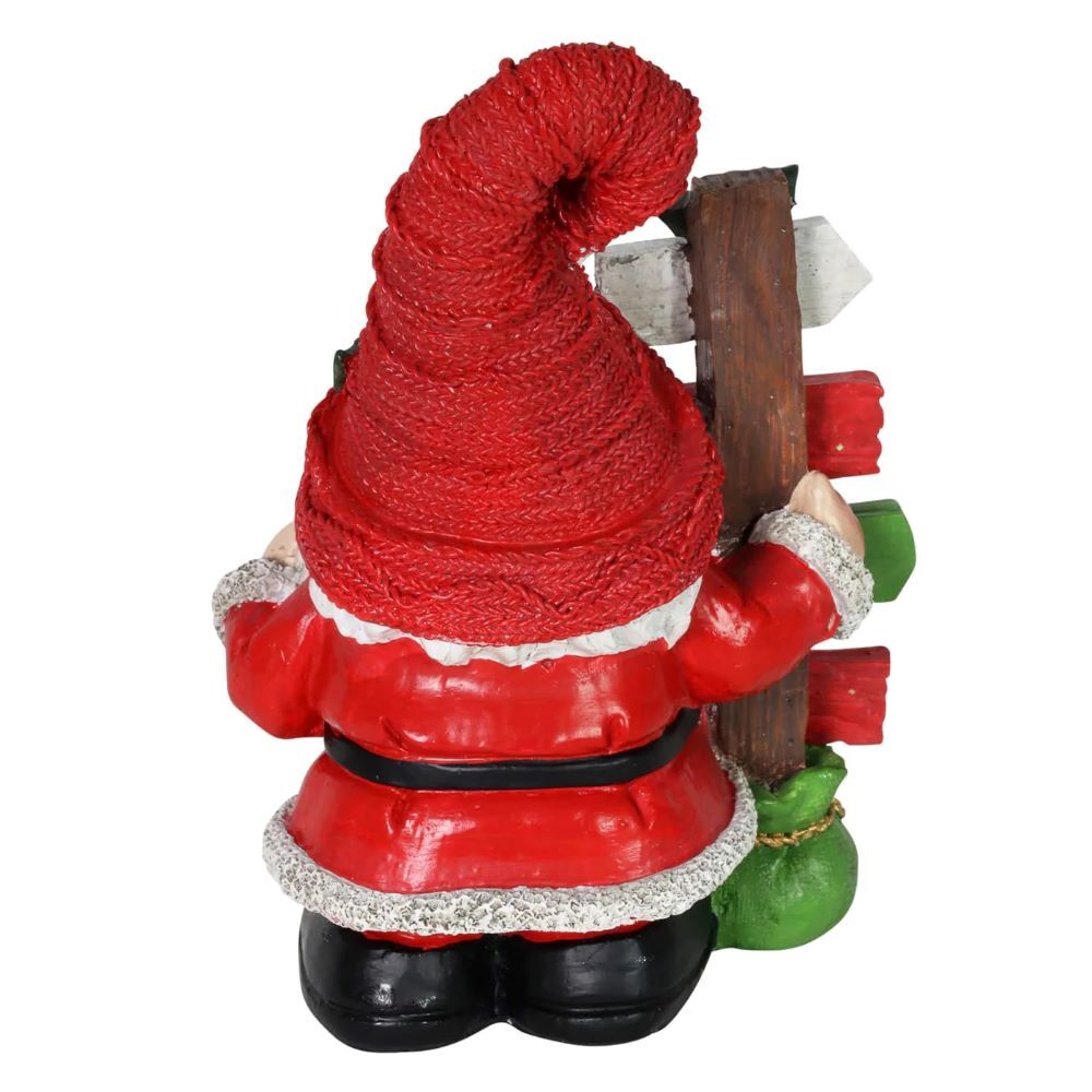 Exhart Hand Painted Red Hat Christmas Gnome with Joy Signpost