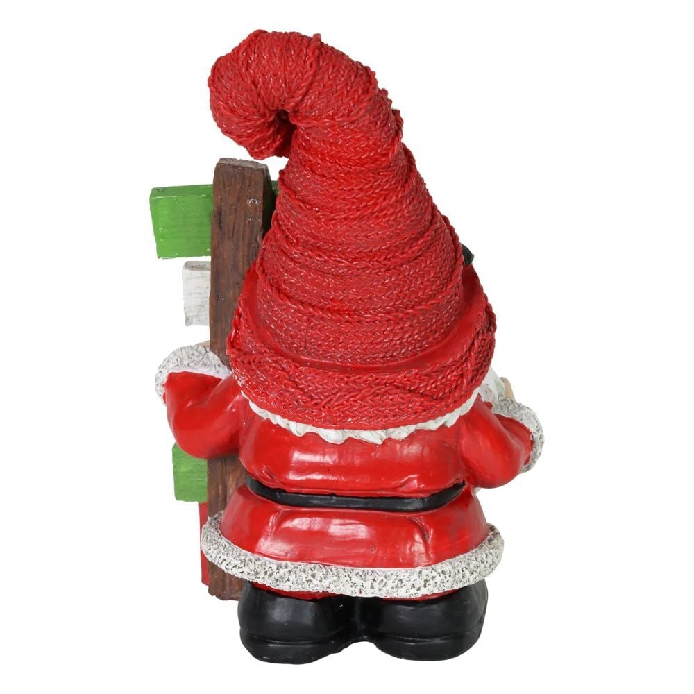 Exhart Hand Painted Red Hat Christmas Gnome with Believe Signpost