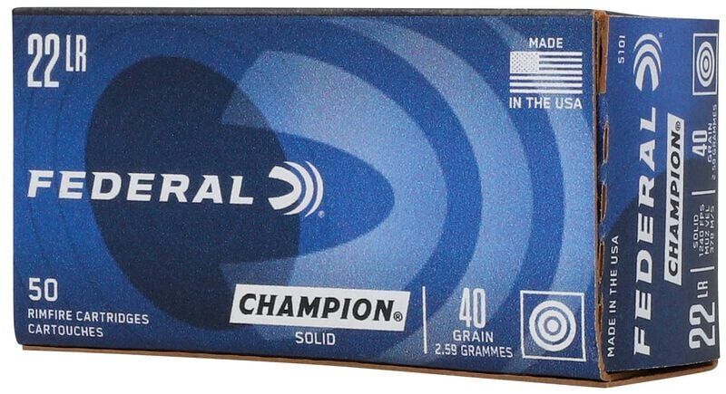 Federal Champion Training .22 LR, 40 Grain Lead Round Nose Rifle Ammo, 50-Rd