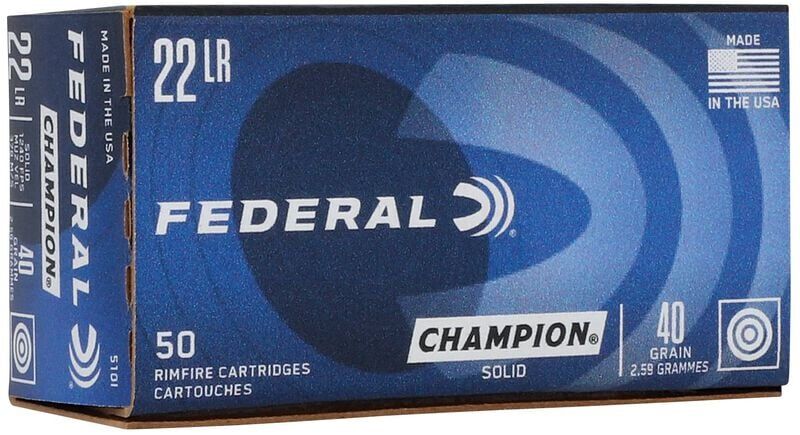 Federal Champion Training .22 LR, 40 Grain Lead Round Nose Rifle Ammo, 50-Rd