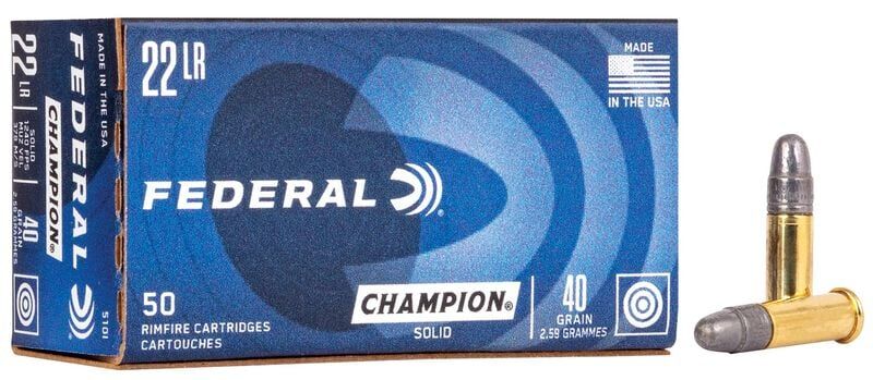 Federal Champion Training .22 LR, 40 Grain Lead Round Nose Rifle Ammo, 50-Rd