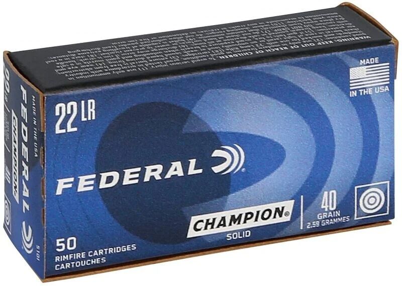 Federal Champion Training .22 LR, 40 Grain Lead Round Nose Rifle Ammo, 50-Rd