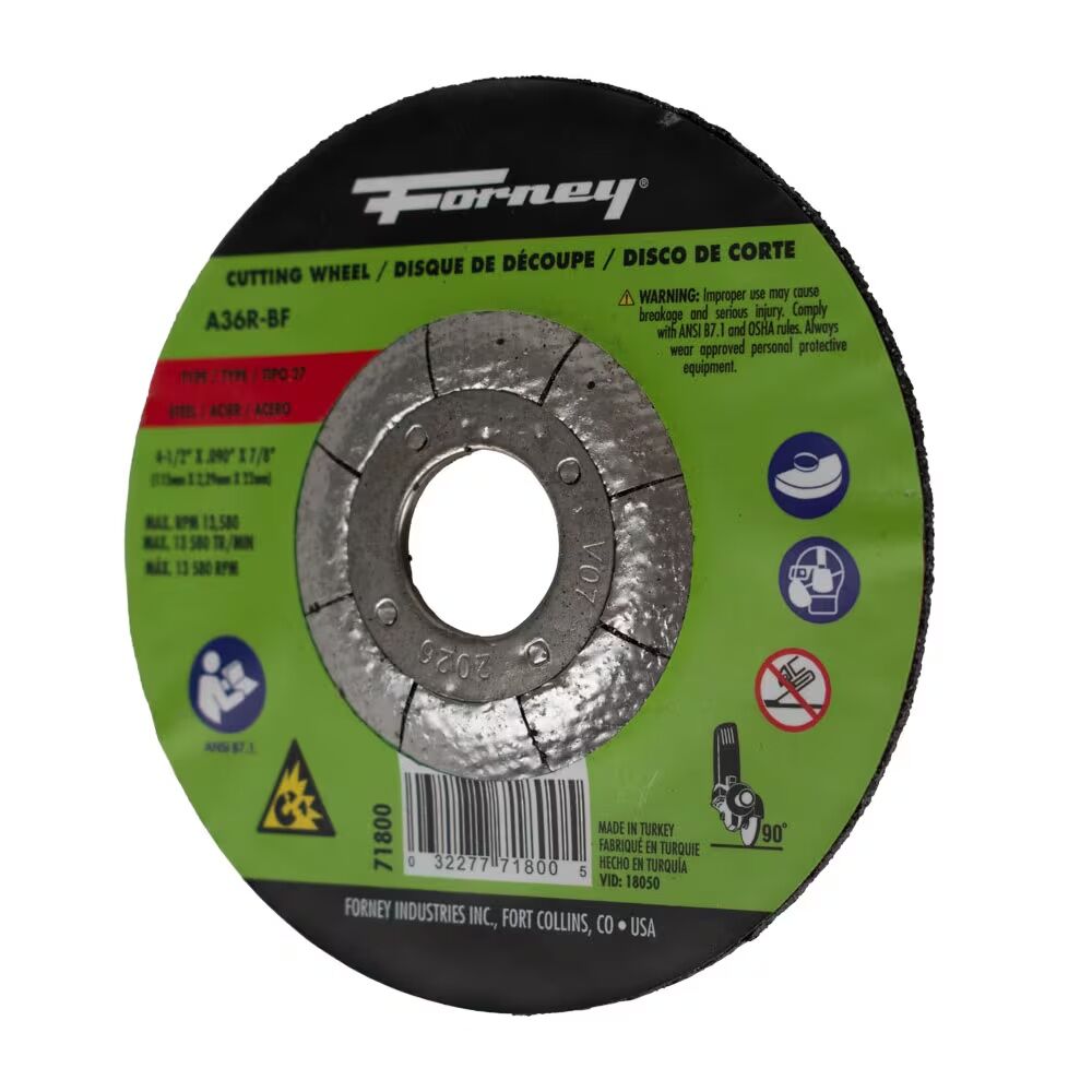 Forney Industries Metal Cut-Off Wheel Type 27, 4 1/2-In x 0.09-In x 7/8-In