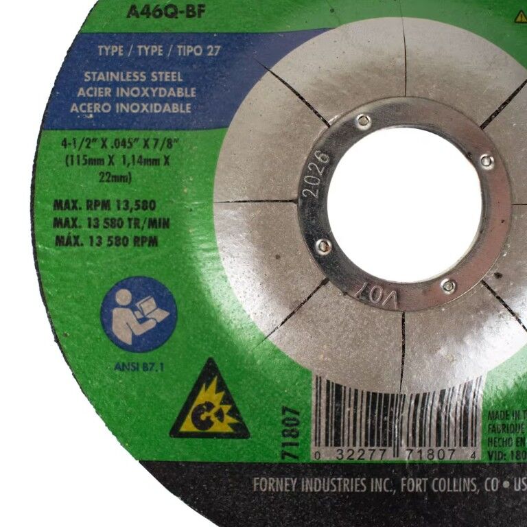 Forney Industries Stainless Steel Cut-Off Wheel Type 27, 4 1/2-In x 0.045-In x 7/8-In