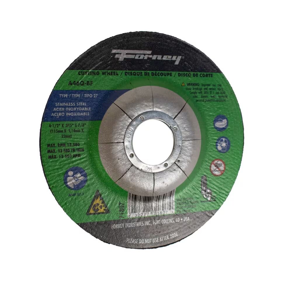 Forney Industries Stainless Steel Cut-Off Wheel Type 27, 4 1/2-In x 0.045-In x 7/8-In