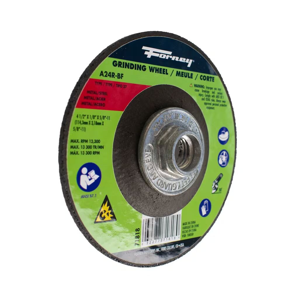 Forney Industries Metal Grinding Wheel Type 27, 4 1/2-In x 1/8-In x 5/8-In - 11