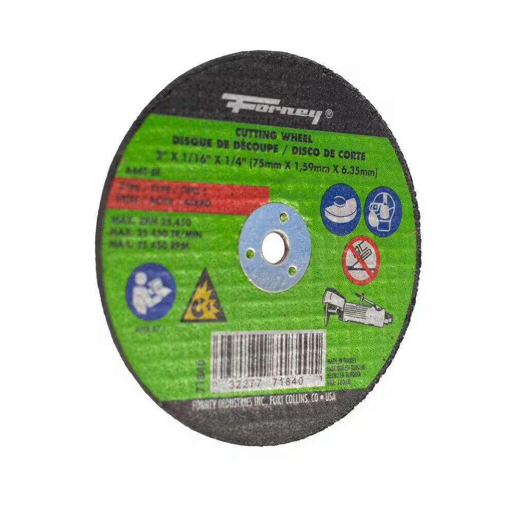 Forney Industries Metal Cut-Off Wheel Type 1, 3-In x 1/16-In x 1/4-In