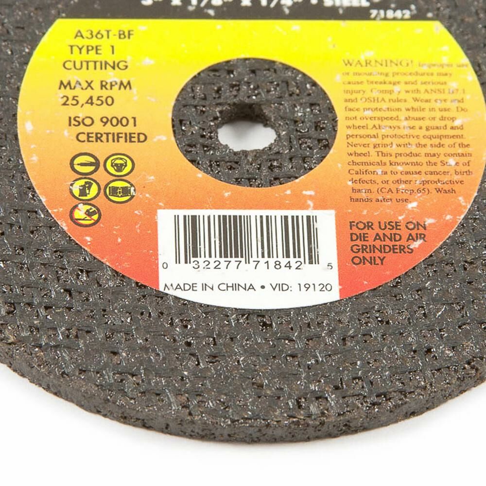 Cut-Off Wheel, Metal, Type 1, 3" X 1/8" X 1/4"