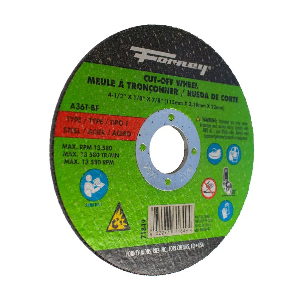Forney Industries Metal Cut-Off Wheel Type 1, 4 1/2-In x 1/8-In x 7/8-In