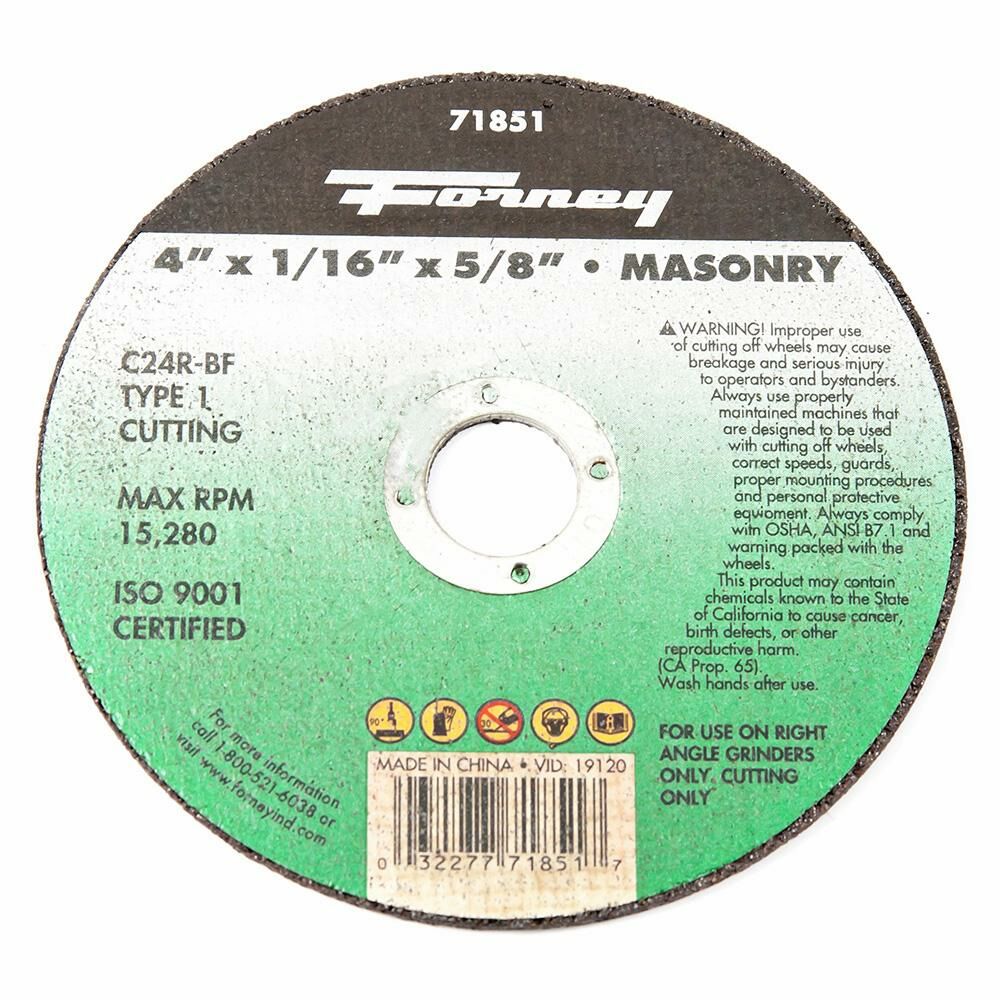 Cutting Wheel, Masonry, Type 1, 4-1/2" X 1/16" X 7/8"